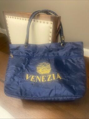 Venezia Navy Tote with Gold Logo Embroidery